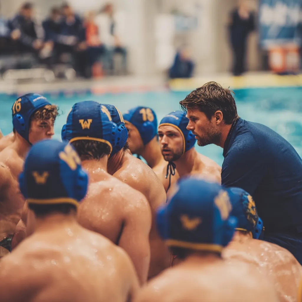 Water polo coach using PoloDeck on the bench during a game